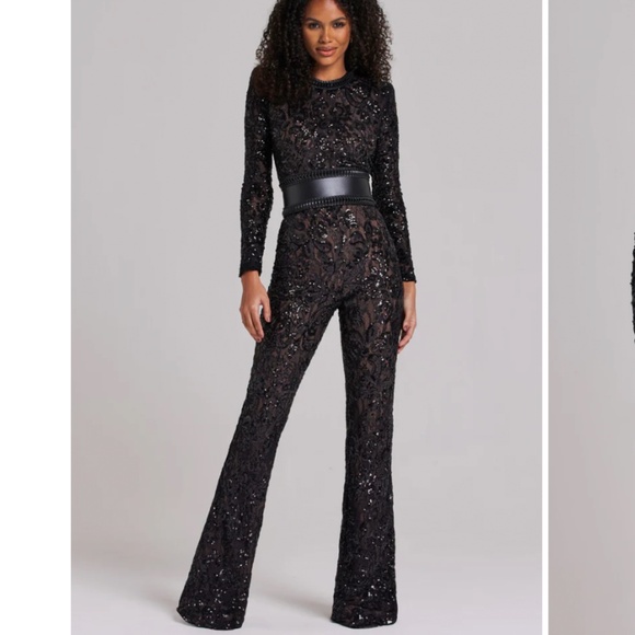 New Nadine Merabi Bella Black Floral Lace Jumpsuit Original Price $435 Sz: 16/XL - Picture 5 of 11